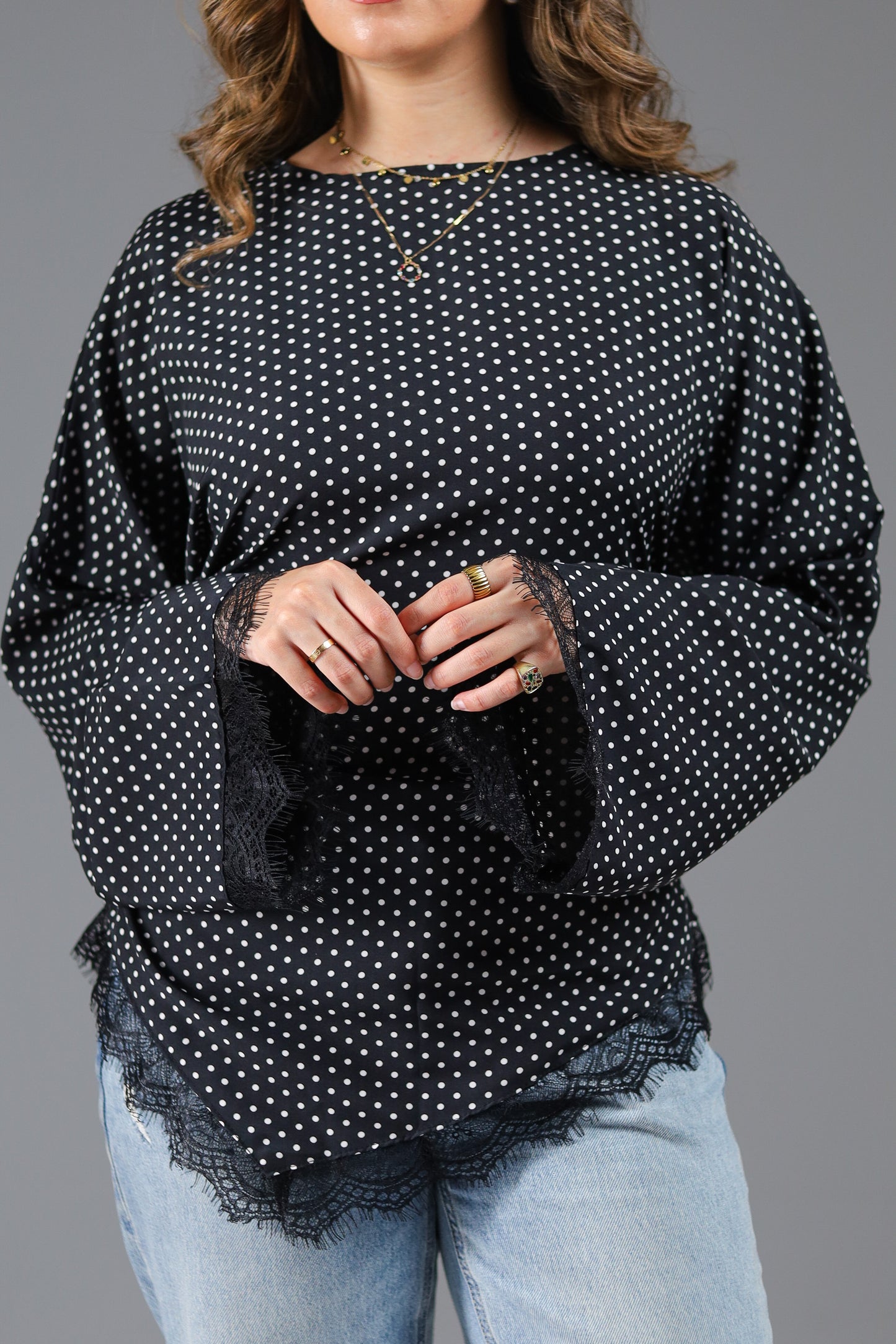 Polka dots lace blouse