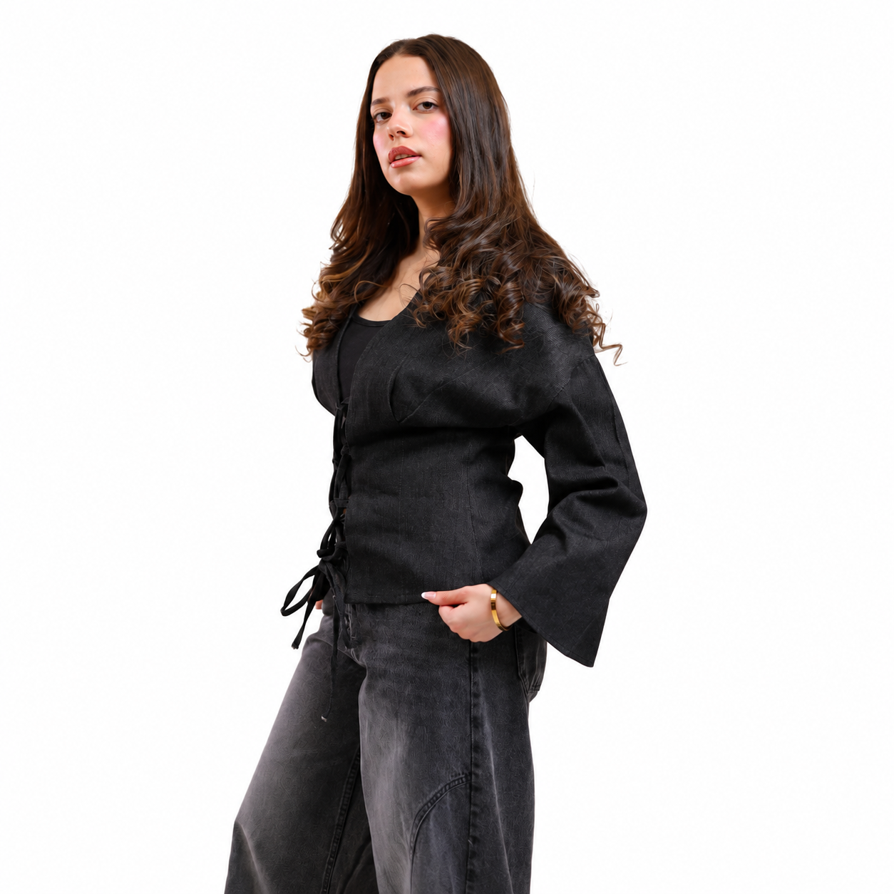 Sync Lace-Up Denim Cardigan