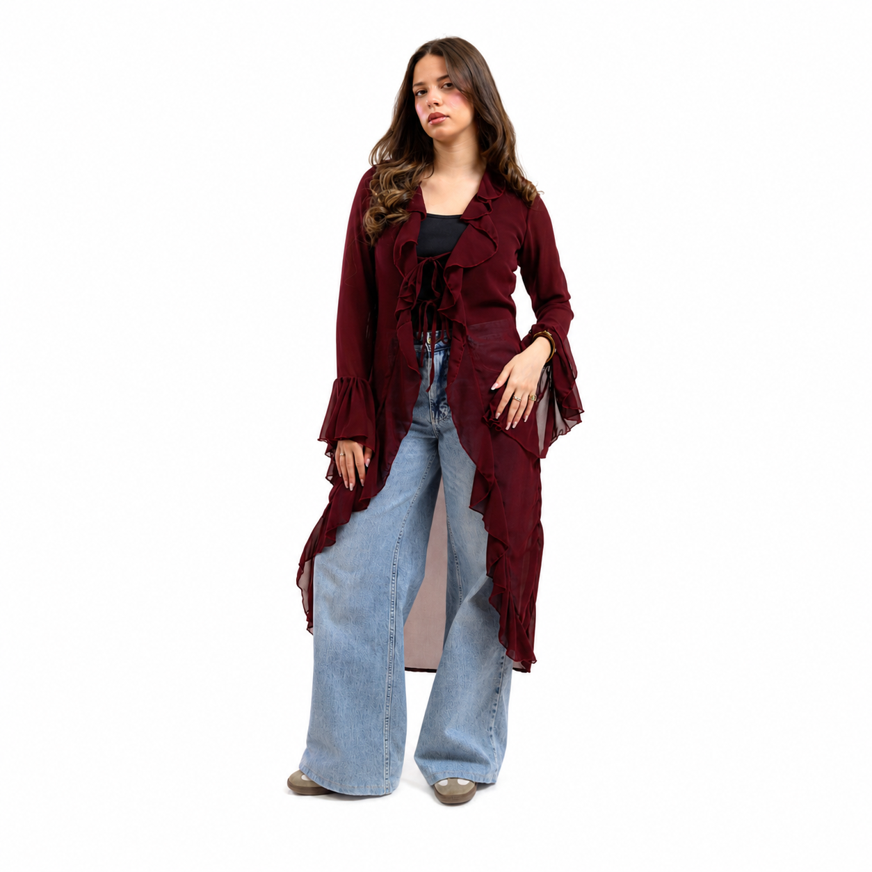 Sync Sheer Ruffle Chiffon Cardigan
