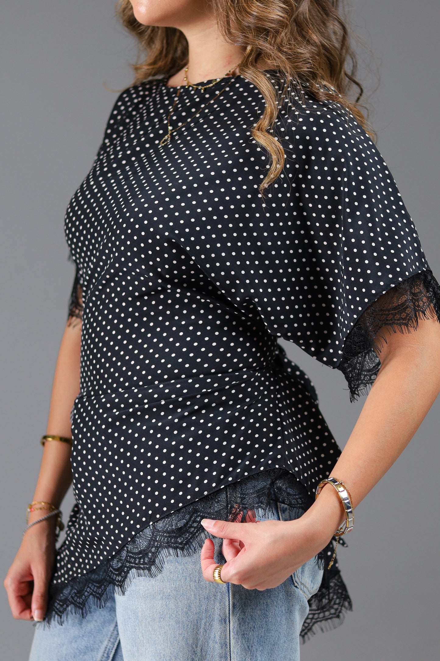 Polka dots lace blouse