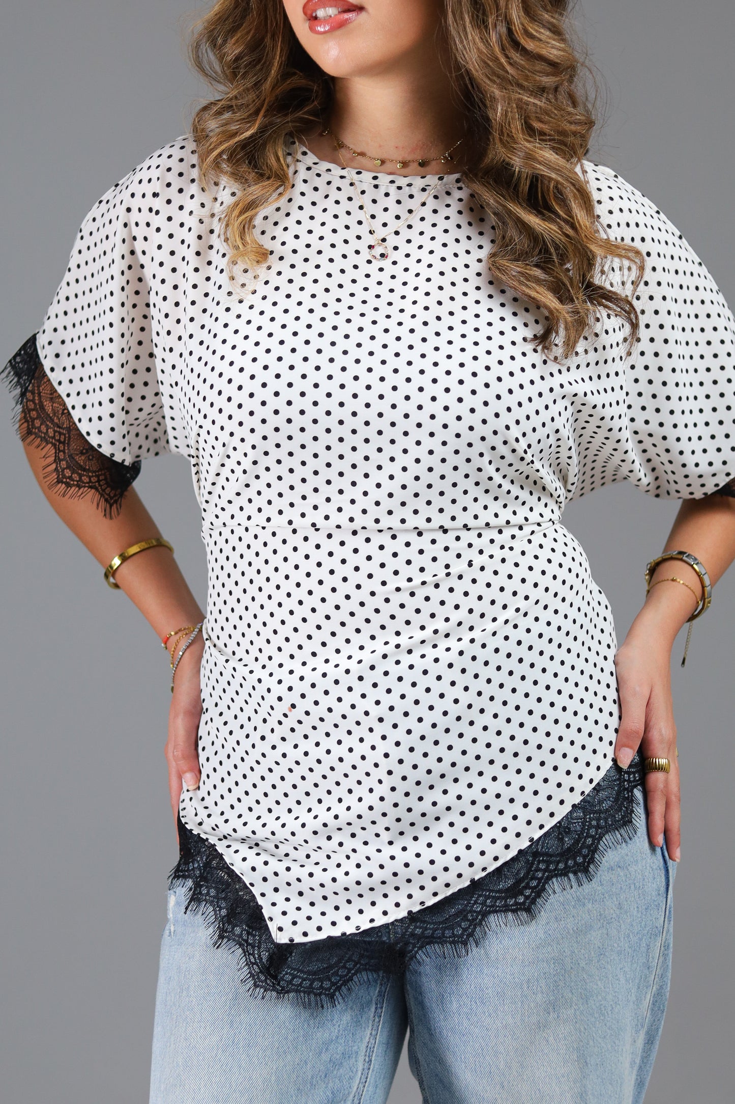 Polka dots lace blouse