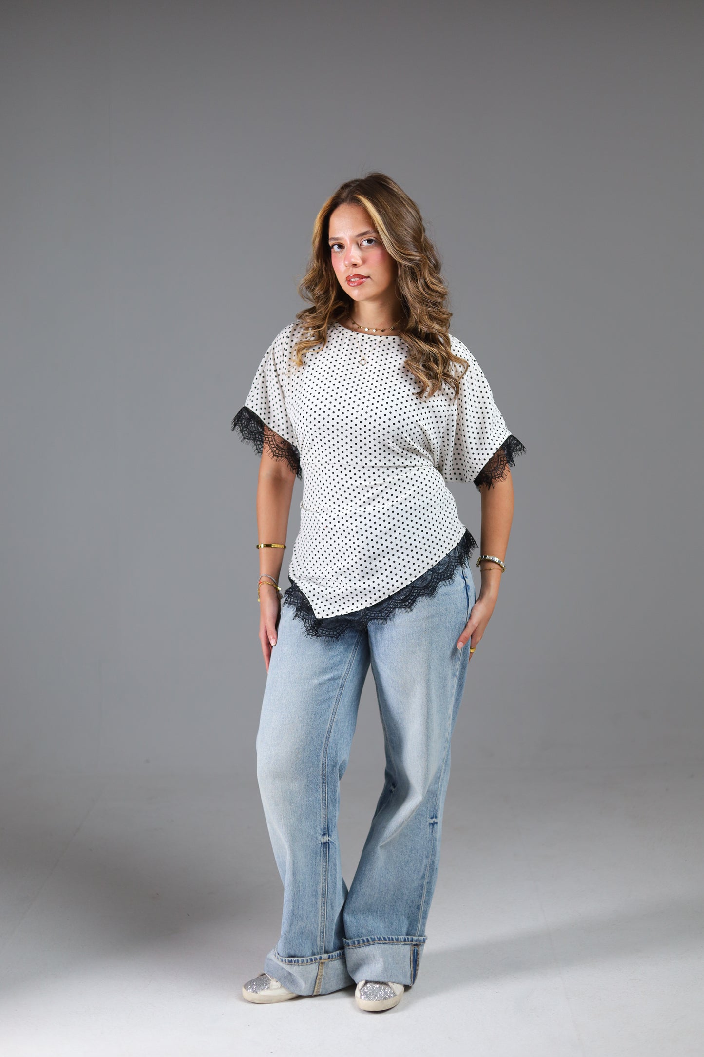 Polka dots lace blouse