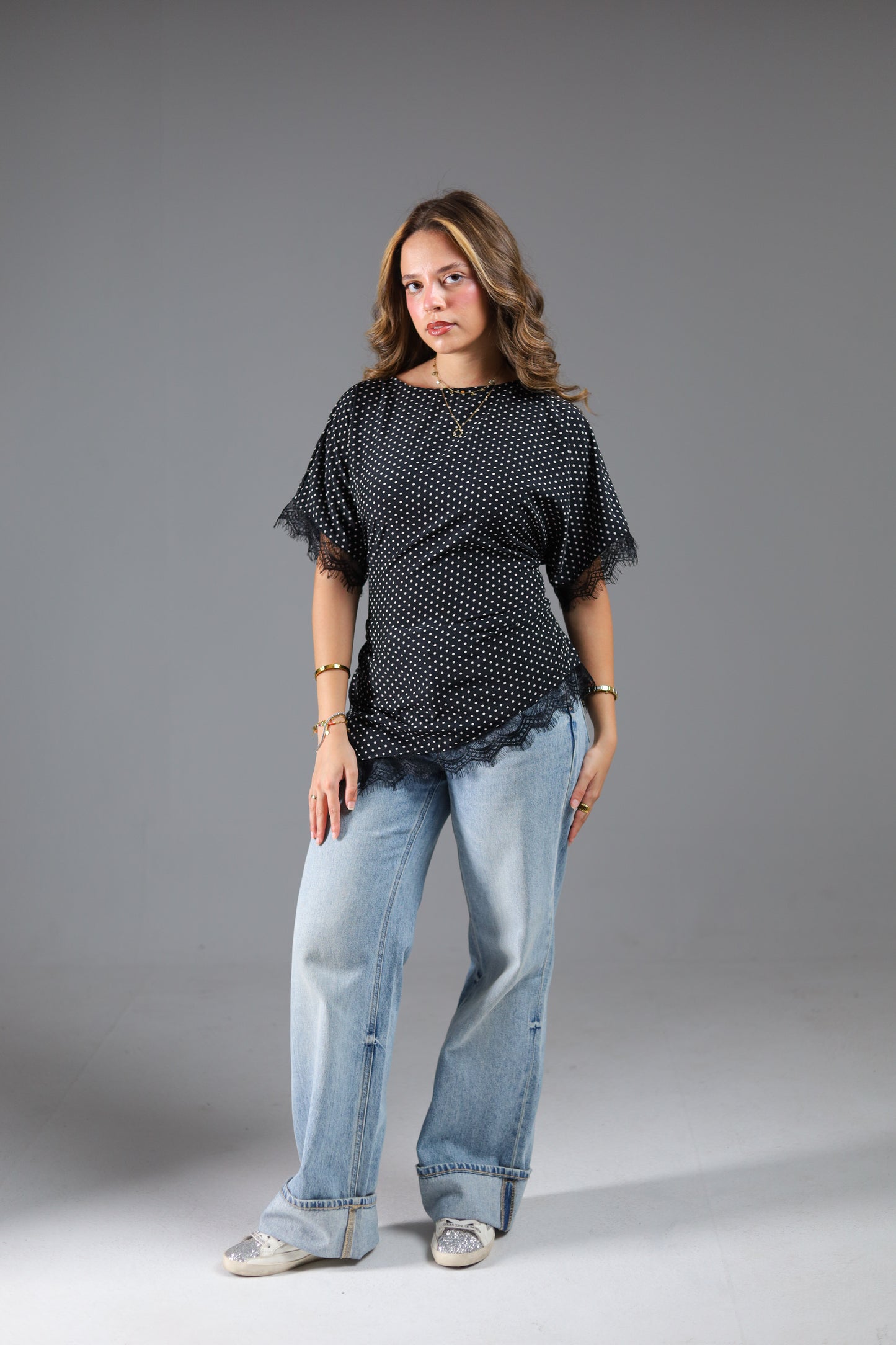 Polka dots lace blouse