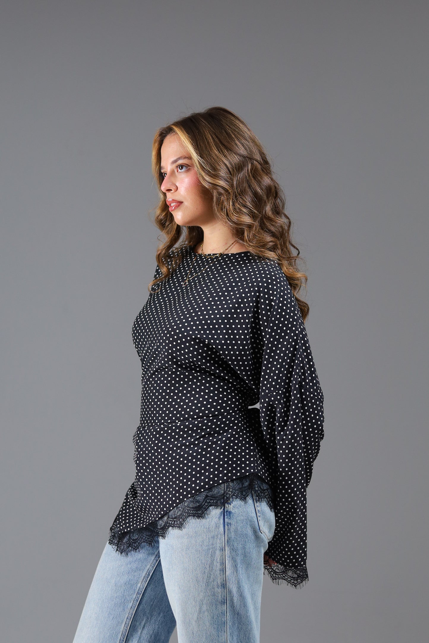 Polka dots lace blouse