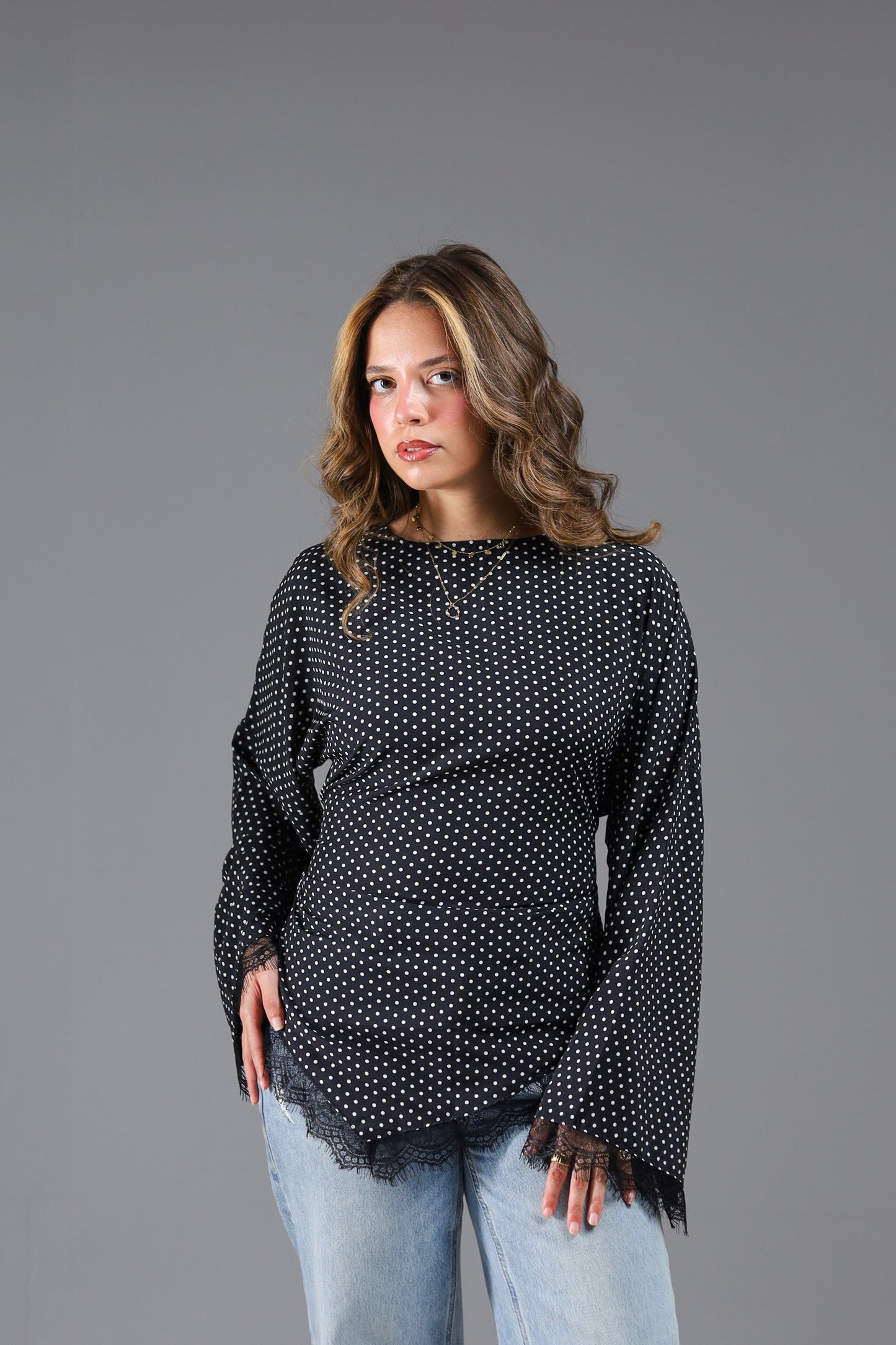 Polka dots lace blouse