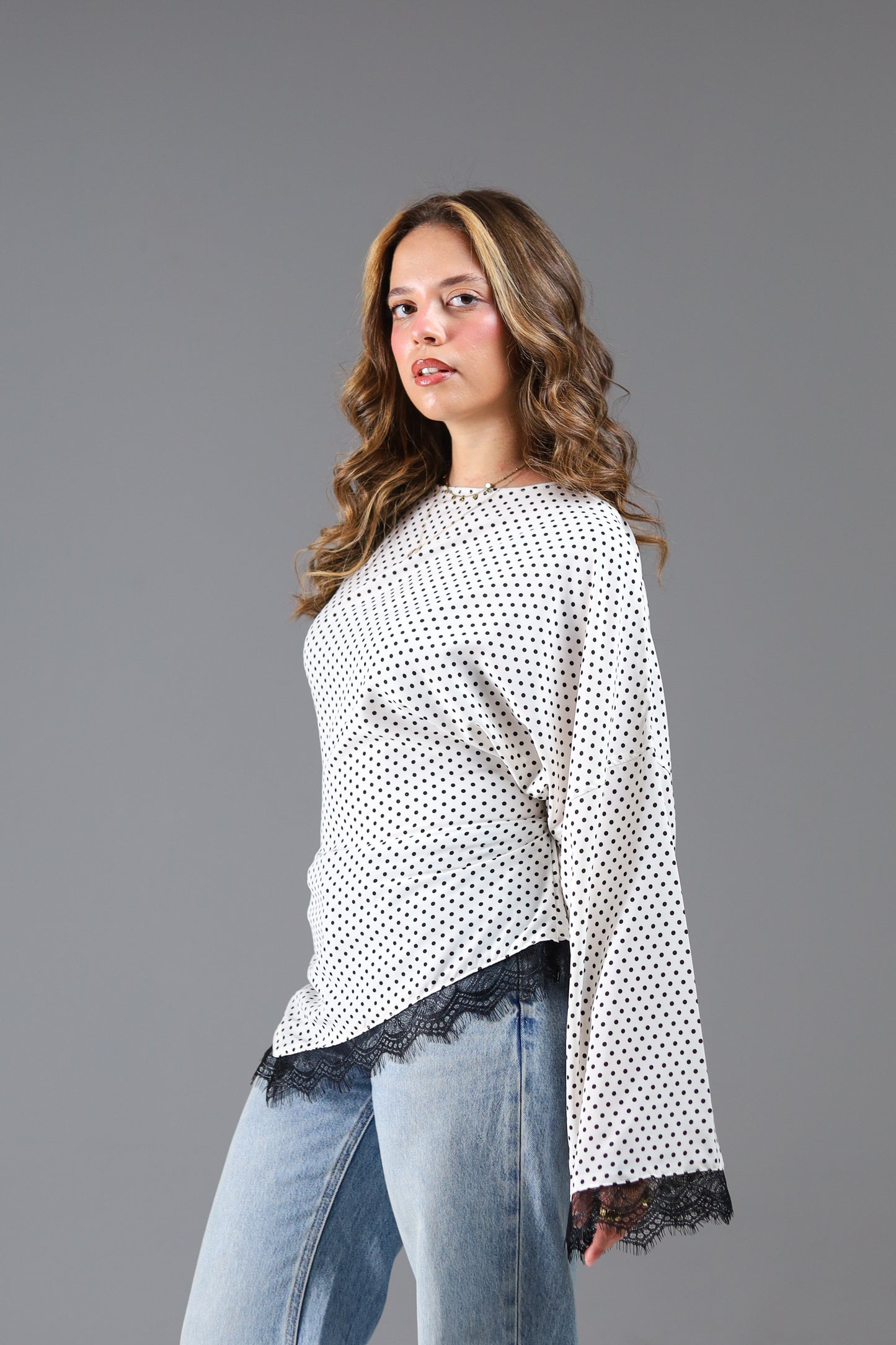 Polka dots lace blouse