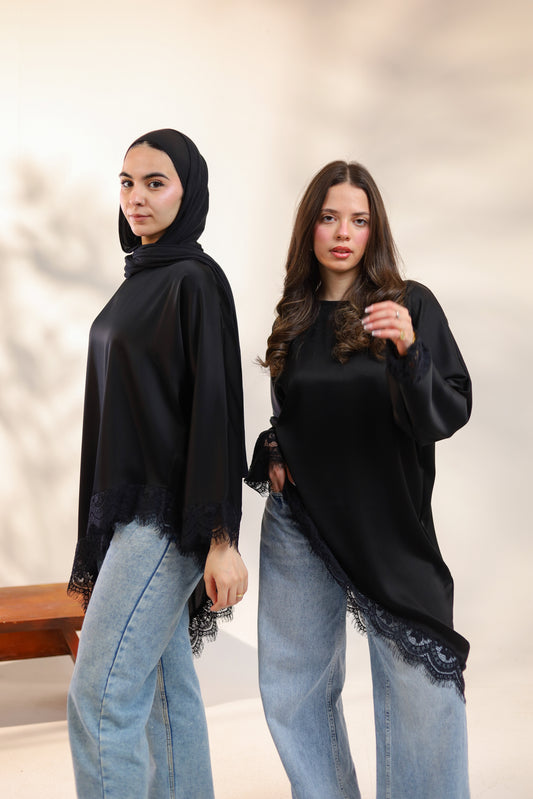 Sync Elegant Satin & Lace Blouse