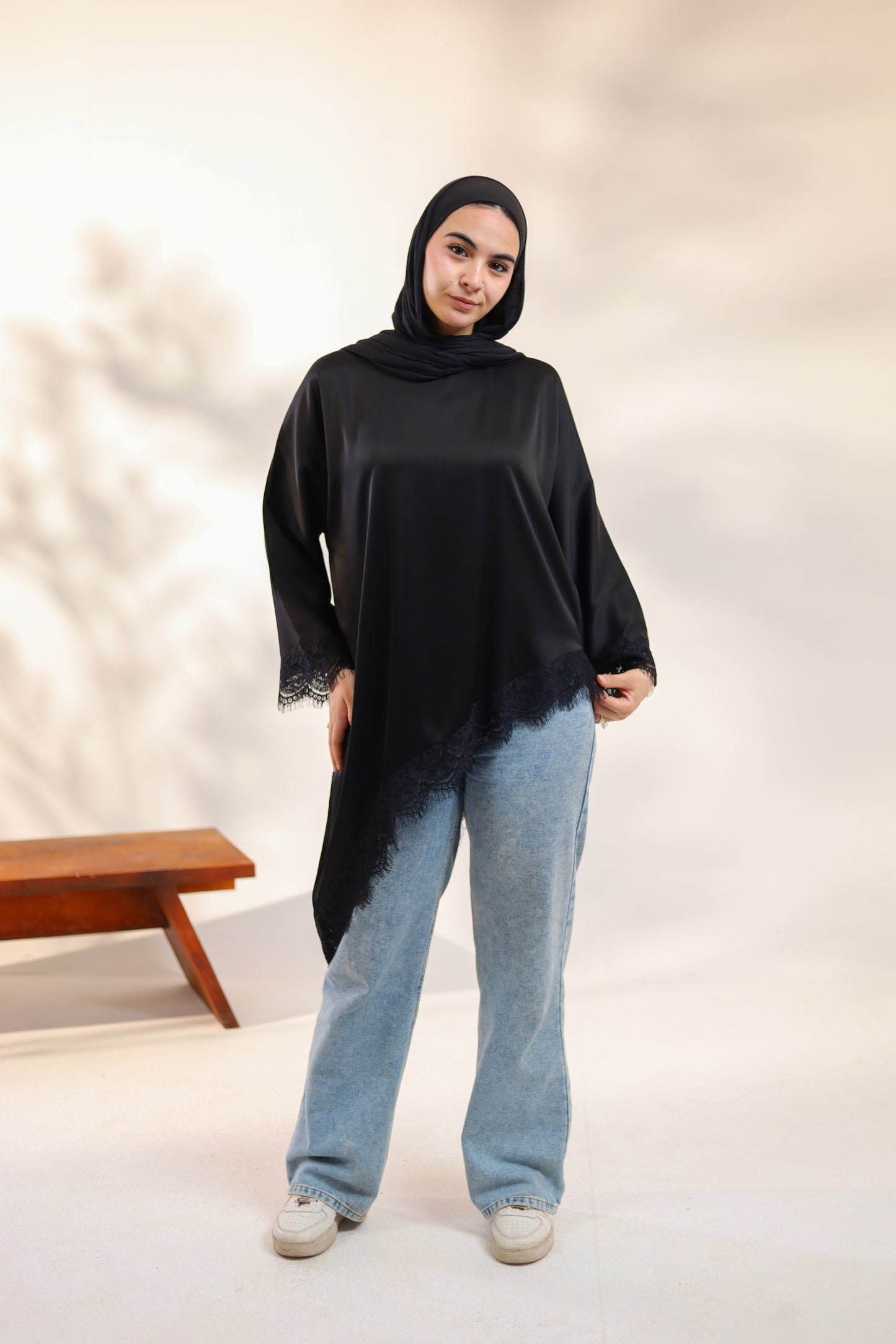 Sync Elegant Satin & Lace Blouse