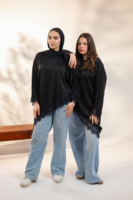 Sync Elegant Satin & Lace Blouse